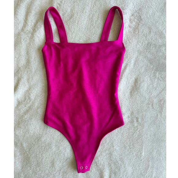 Good American NWT Fuchsia Shine Compression Scuba Tank Square Neck Bodysuit XS/0 - Picture 2 of 12